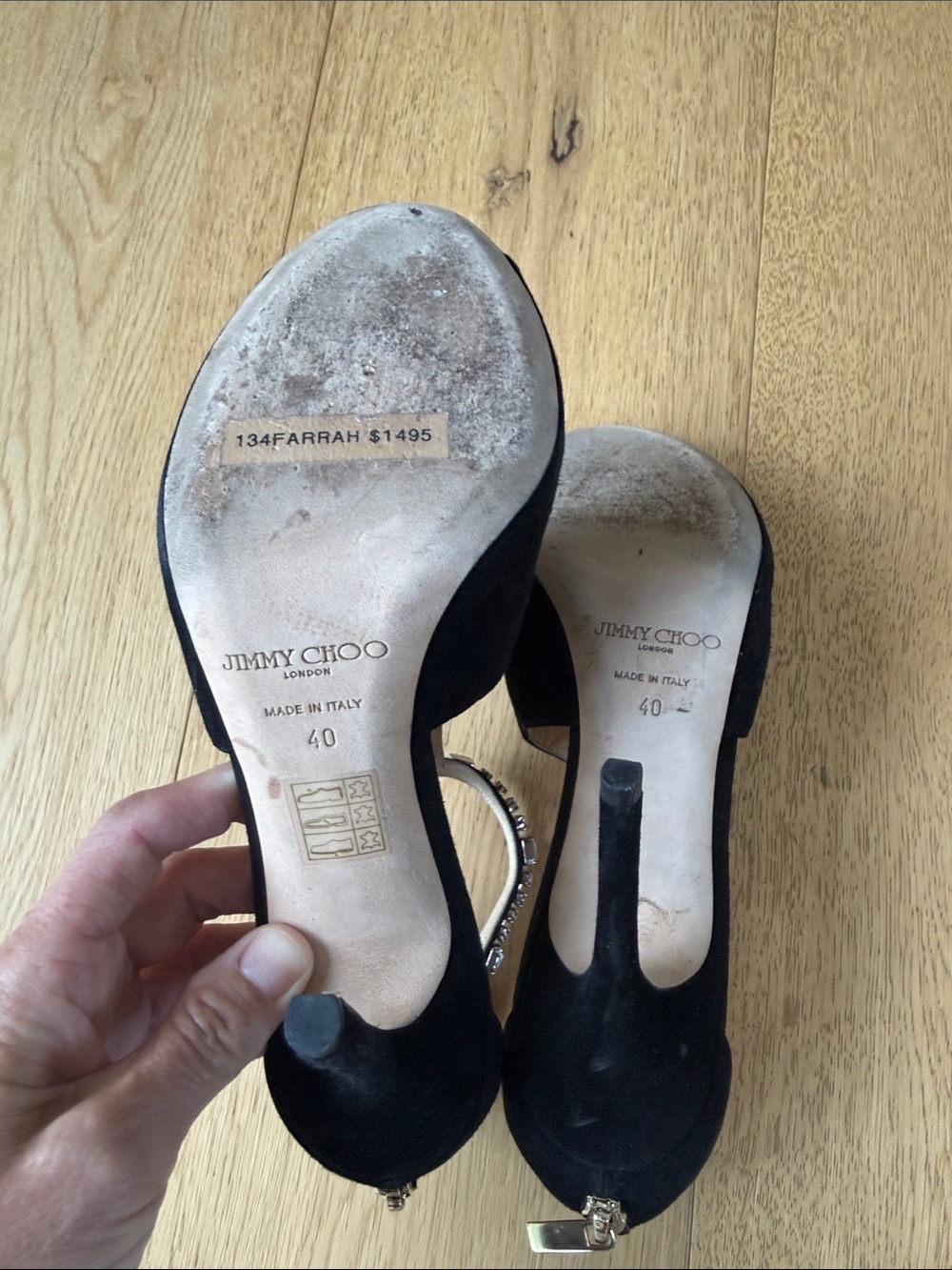 Jimmy Choo Black Suede Crystal-Strap Open-Toe Heels - Picture 2 of 6
